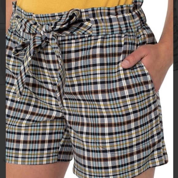 Liverpool LA Preppy Plaid Hi Waist Shorts Tied Elastic Waist Multicolor Sz Small - Picture 5 of 14